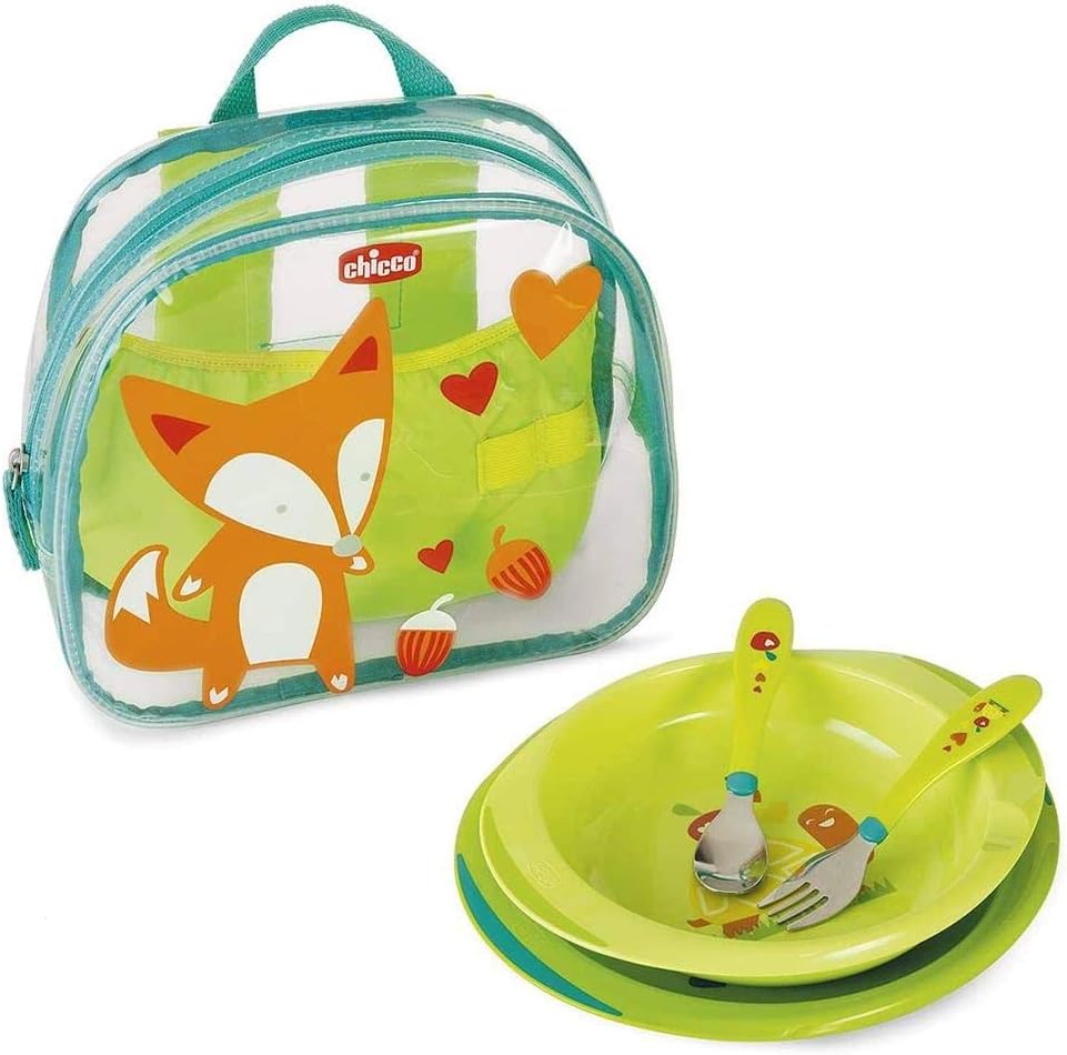 Chicco Sac à Dos Repas Ensemble Assiettes + Premiers Couverts en Inox 1 Unité