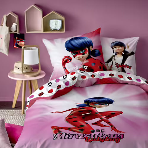 Miraculous Ladybug Ready - Housse de Couette + Taie d'oreille 100% Coton